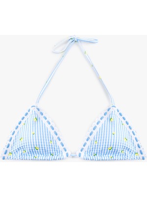 Koton Limon Baskılı Pötikareli Kroşe Detaylı Üçgen Bikini Üstü