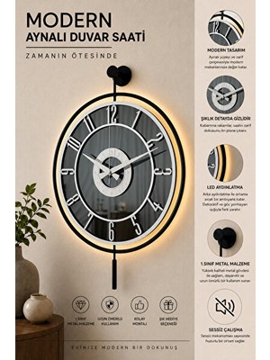 Elarque Duvar Saati 40X60CM Cam ve Metal Detaylı Işıklı Modern