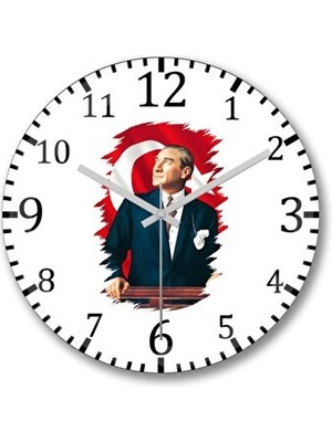 Elarque Duvar Saati Atatürk Temalı Bombeli Gerçek Cam