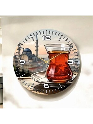 Elarque Duvar Saati Yılbaşı Temalı Renkli Çay Istanbul Desenli