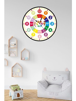 Elarque Duvar Saati Eğitici ve Öğretici Çocuklar Için Uv Baskılı - 40X40CM