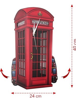 Elarque Duvar Saati London Telefon Kulübesi Temalı Sallanır