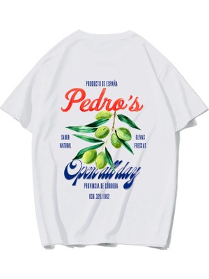 Brz Collection Unisex Oversize Pedro's Olive Vintage Spanish Olive T-Shirt (Beyaz)