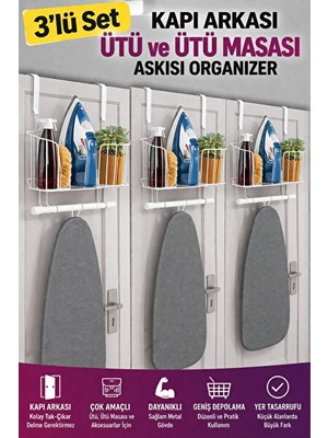 Elarque Ütü Masası ve Aksesuarı Kapı Arkası Ütü ve Askı Organizer Seti - Maksimum Düzen Için