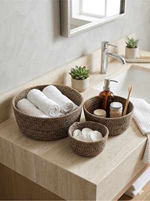 Elarque Sepet Jüt Görünümlü 3'lü Hasır Seti, Banyo ve Mutfak Organizeri