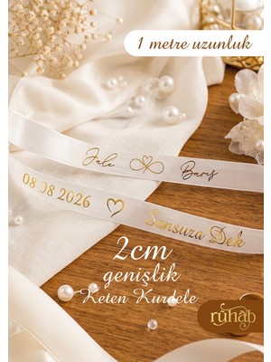 Isimli Yüzük Kurdelesi / Özel Tasarım / 2cm Keten Kurdele / Söz Nişan Düğün Kına