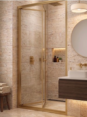 Waterline Ön Cephe Katlanır Akordiyon Kapı Gold Profil 4mm Temperli Cam H190