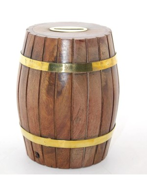 Uzman Toptan Pirinç Ahşap Fıçı Kumbara 12.5 cm WB535