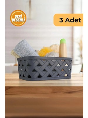Elarque Sepet Derli Toplu 3'lü Antrasit Deri Desenli Seti