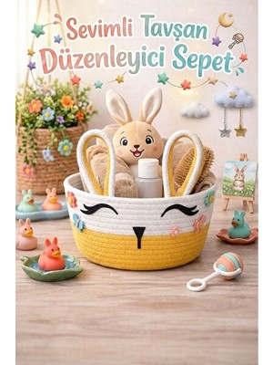 Elarque Sepet Sevimli Tavşan Tasarımlı Jüt Ip , Organize Edici Çözüm