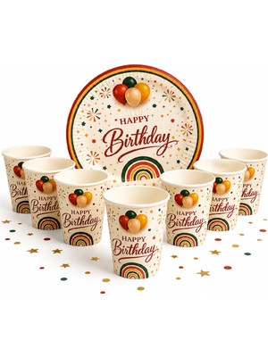 Bkmc Doğum Günü Karton Bardak Tabak Seti | Happy Birthday Parti Malzemeleri 8 Kişilik