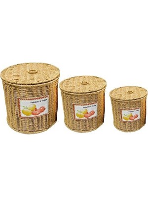 Elarque Sepet Rattan Örme 3’lü Saklama Seti – Patates, Soğan ve Sarımsak Için