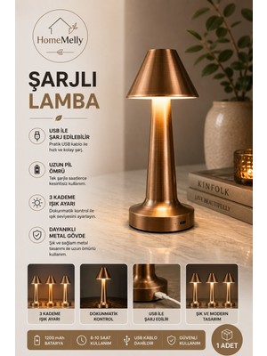 Btm Home Şarjlı 3 Işık Renkli Akıllı Masa Lambası – Dokunmatik Kontrol, Kablosuz Kullanım