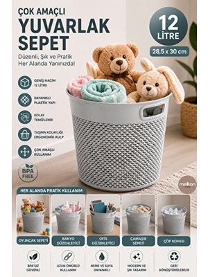 Elarque Sepet Çok Amaçlı Yuvarlak , 12 Litre, Oyuncak ve Ofis Düzenleyici