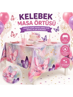 Bkmc Kelebek Doğum Günü Plastik Masa Örtüsü 120X180 cm | Kelebek Temalı Parti Masa Örtüsü | Doğum Günü Masa Dekorasyonu