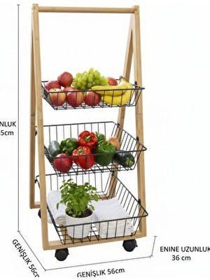 Elarque Sepet Bambu ve Metal Sepetli Sebzelik – Pratik ve Şık Sebze Saklama Çözümü