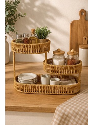 Elarque Sepet Lüks Oval Hasır Rattan Düzenleyici, 37 Cm, 3 Katlı