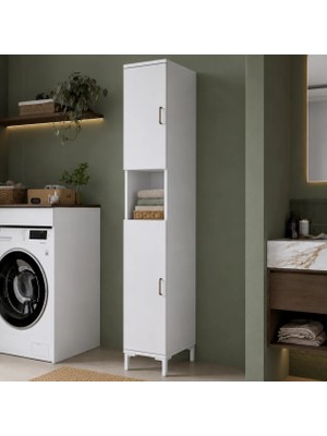 Rani KC113 Banyo Dolabı 2 Kapaklı 5 Raflı Çok Amaçlı Dolap Beyaz