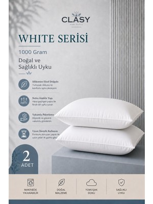 2 Adet Clasy %100 Pamuk Silikon Dolgulu Yastık Yıkanabilir 1000 gr