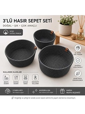 Elarque Sepet 3’lü Organizer Seti, Mutfak ve Oturma Odası Düzenleyici
