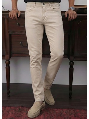 İnpool Slim-Fit Dar Kesim Bej Gabardin Pantolon Erkek Günlük Kullanım İçin İnce Kalınlık
