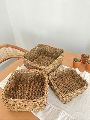 Elarque Sepet Doğal Hasır Set - 3'lü El Yapımı Sepetler ile Şık Saklama