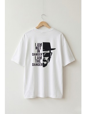Maison De Mode Oversize Unisex Beyaz Breaking Bad I Am The Danger Replik Baskılı Tişört