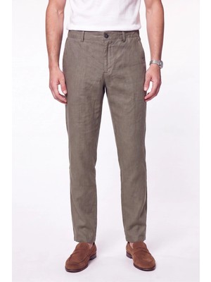 Efor Erkek Comfort Fit Beli Lastikli %100 Keten Haki Pantolon P 1215