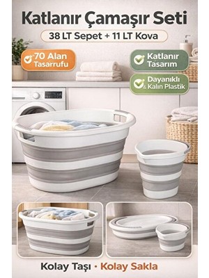 Elarque Çamaşır Sepeti Pratik Katlanabilir ve Kova + 11 Lt