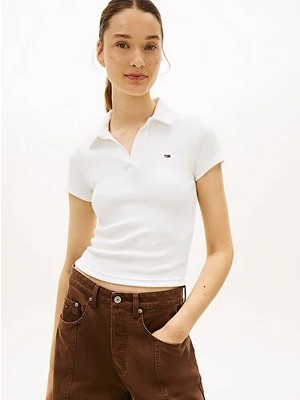 Tommy Hilfiger Kadın Tjw Slim Fit Rib Örgü Polo Yaka T-Shirt