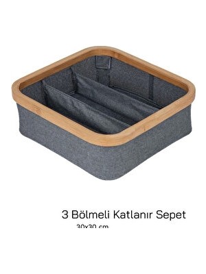 Elarque Çamaşır Sepeti 3 Bölmeli Kumaş ve Organizer - Düzenli Saklama Çözümü