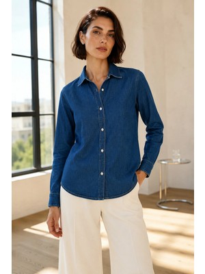Ivoire Wear Mavi Düğmeli Uzun Kollu Denim Gömlek Ceket