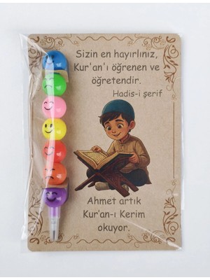 Wi Fro 5 Adet Kişiye Özel Erkek Çocuğu Kur'an-I Kerim'e Geçiş Hediyesi Renkli Emoji Kurşun Kalem