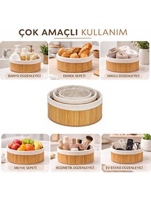Elarque Sepet Çok Amaçlı 3'lü Bambu Yuvarlak , Estetik ve Fonksiyonel Saklama