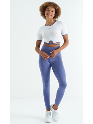 Tommy Life Eflatun Logo Baskı Detaylı Yüksek Bel Dalgıç Kumaş Slim Fit Kadın Tayt - 94627