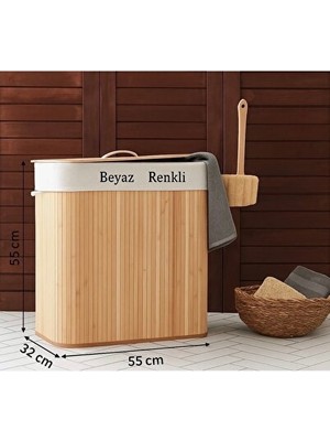 Elarque Çamaşır Sepeti Çift Hazneli Bamboo Kirli Sepet, Pratik Çözüm