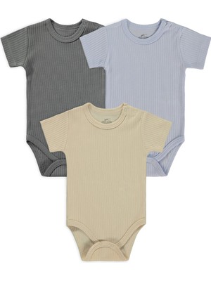 Mini Damla Minidamla Kısa Kol Basic 3'lü Set 1-18  Ay Çıtçıtlı Badi - Mavi