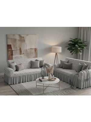KUTLALE Jakarlı Osmanlı Desen 3+3 Koltuk, Kanepe, Çekyat Örtüsü, Etekli, Streç, Esnek, Lastikli, Koltuk Kılıfı 33 Takımı