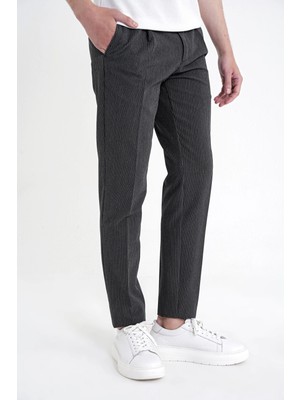 Efor Erkek Comfort Fit Rahat Kalıp Pileli Esnek Pamuklu Çizgili Siyah Jogger Pantolon P 1218