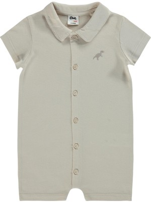 B26Y098 Civil Baby Dinozor Nakışlı 6-18 Ay Tulum - Bej
