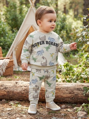 Civil Baby Dinozor Baskılı 6-18 Ay Sweatshirt - Bej