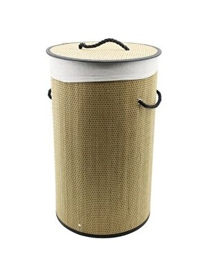 Elarque Çamaşır Sepeti Ahşap ve Hasır Kombinli Kirli Sepet, 37X60CM Boyutlarında