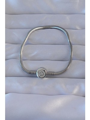 Ematcrt Mey Ithalat® Pirinç Gümüş Renk Zirkon Taşlı Charm Bileklik