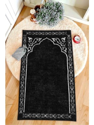 Dekomod Dekoratif Dijital Baskılı Siyah Kaymaz Taban Seccade Namazlık 75X120