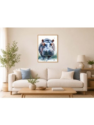 Ti Play Su Aygırı Figürlü Watercolor Duvar Tablosu 50X70CM - Pvc Canlı Uv Baskı Çerçevesiz Tablo
