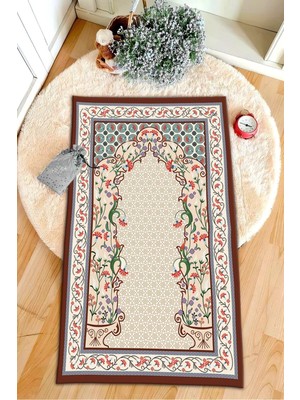 Dekomod Dekoratif Dijital Baskılı Siyah Kaymaz Taban Seccade Namazlık 75X120