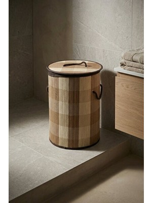 Elarque Çamaşır Sepeti Nordic Yuvarlak Bambu - 50 cm Genişlikte Doğal Tasarım