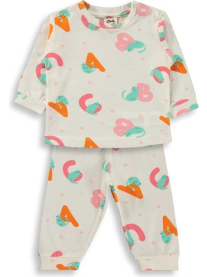 Civil Baby Harf Kedi Empirme 6-18 Ay Pijama Takımı - Ekru