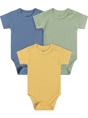 Mini Damla Minidamla Kısa Kol Basic 3'lü Set 1-18  Ay Çıtçıtlı Badi - Mavi