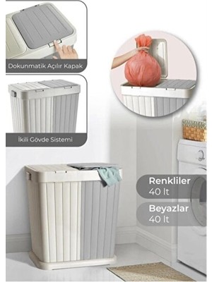 Elarque Çamaşır Sepeti Iki Bölmeli Banyo , 80 Litre Kapasiteli ve Renkli Tasarım